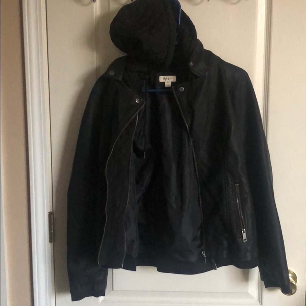 Hooded leather layered jacket - Picture 2 of 2